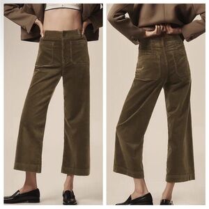Anthropologie Maeve Collette Wide Leg Cropped Corduroy Pants in Olive | 24